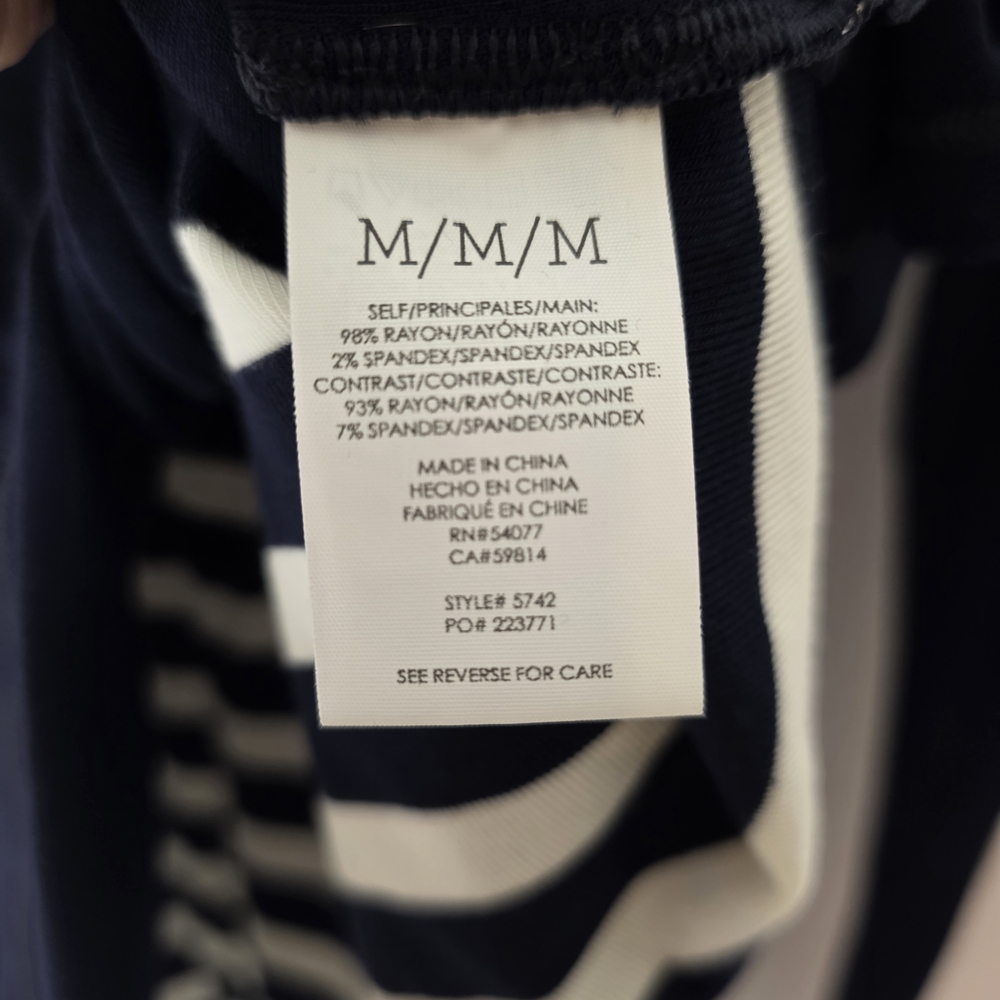 CAbi Lighthouse Tee Medium Navy White Stripe Long Sleeve V-Neck Asymmetrical Top - Picture 4 of 4